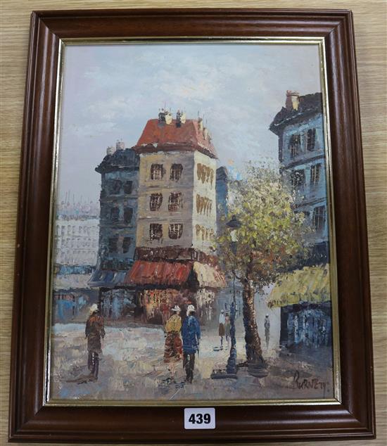 C. Burnett, oil on canvas, French street scene, signed, 40 x 30cm.
